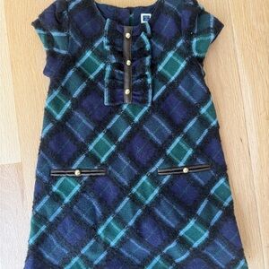 Janie & Jack wool plaid toddler dress with leather pocket and button accents